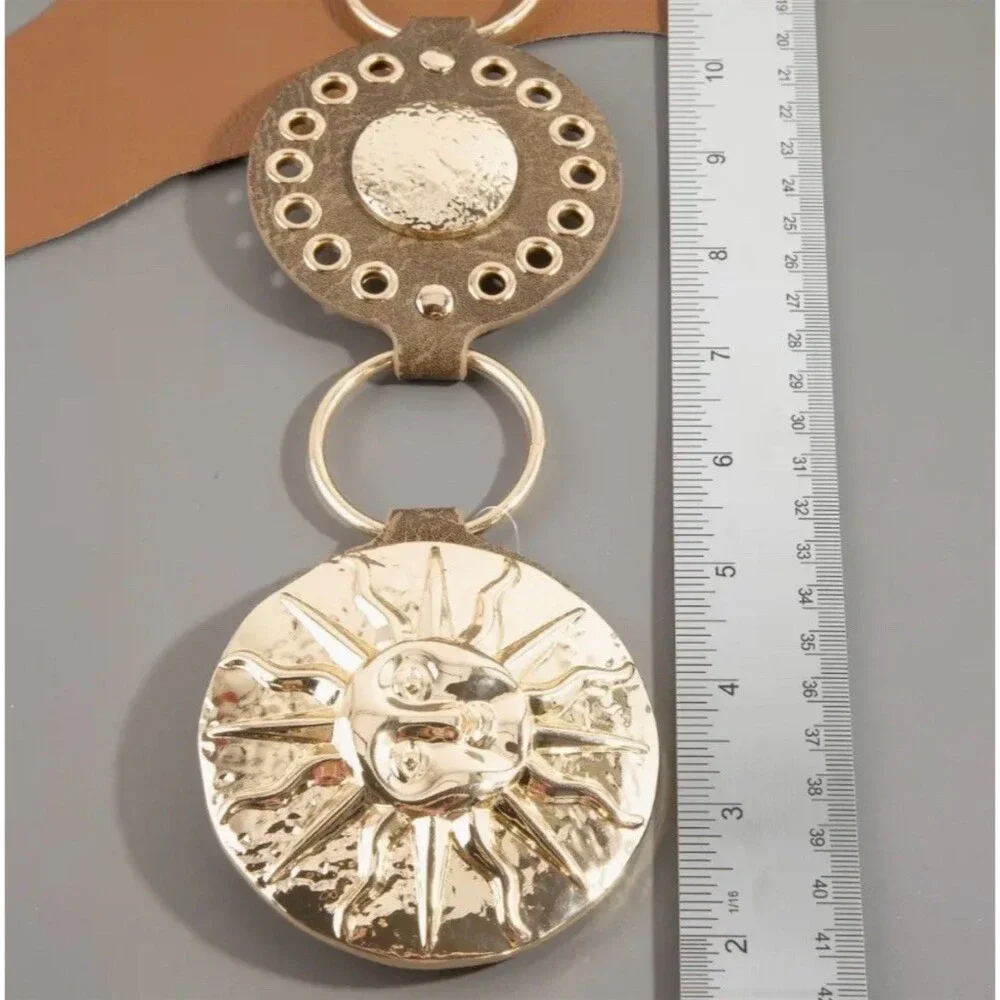 Boho Gold Brown Concho Sun Medallion Chain Link Belt Western Hippie Festival